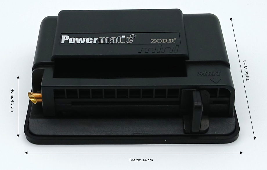 ZORR Powermatic Mini Stopfmaschine mit Abmessungen der kompakten Bauweise